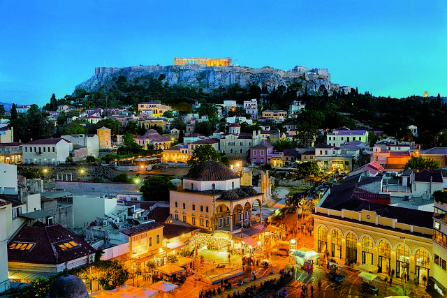 Acropolis in Athens, Greece in the evening after sunset