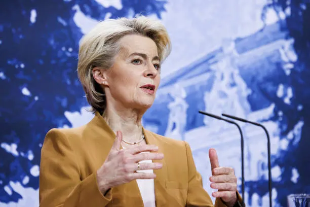 Gransee germany european commission president ursula von der leyen attend a press conference
