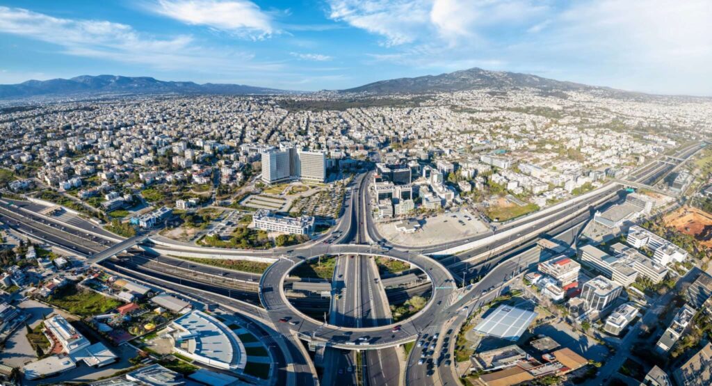Aerial,Drone,Panoramic,View,Of,Multilevel,Junction,Ring,Road,As