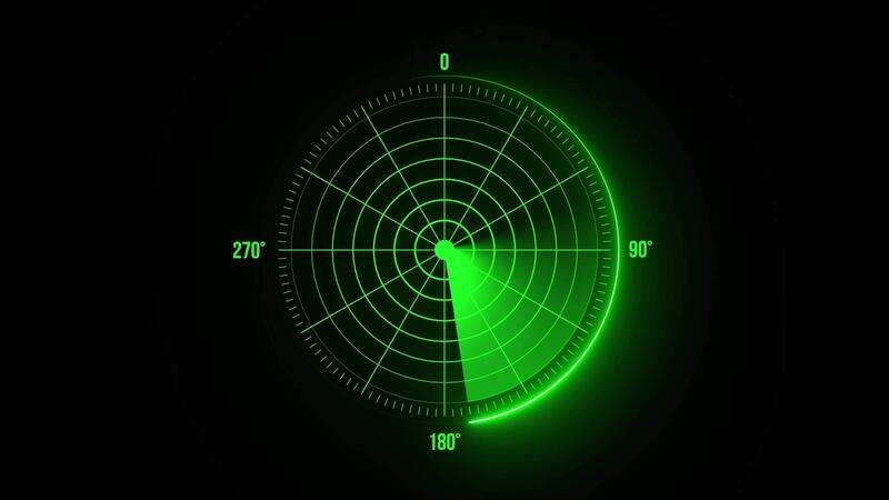 Green military radar screen animation with rotating scanner circular grid and degree markings video